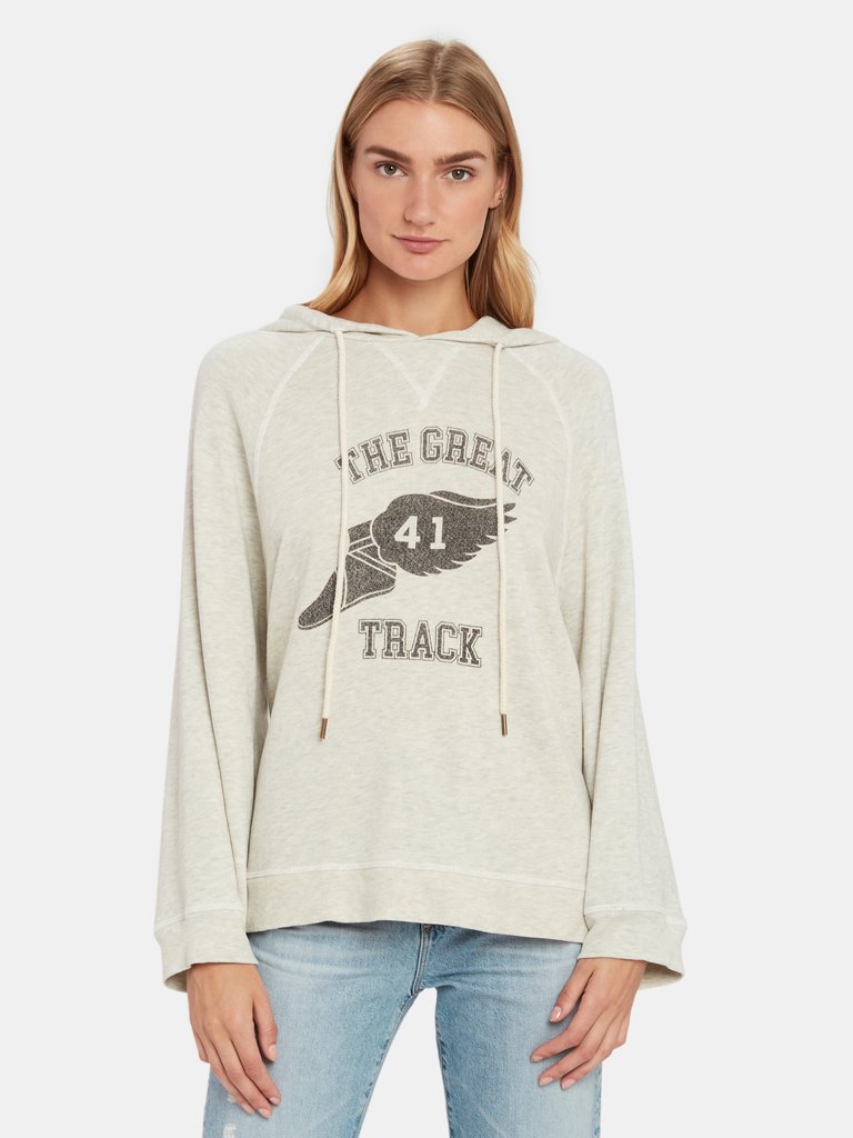 The Slouch Track Graphic Hoodie - Faded Oatmeal