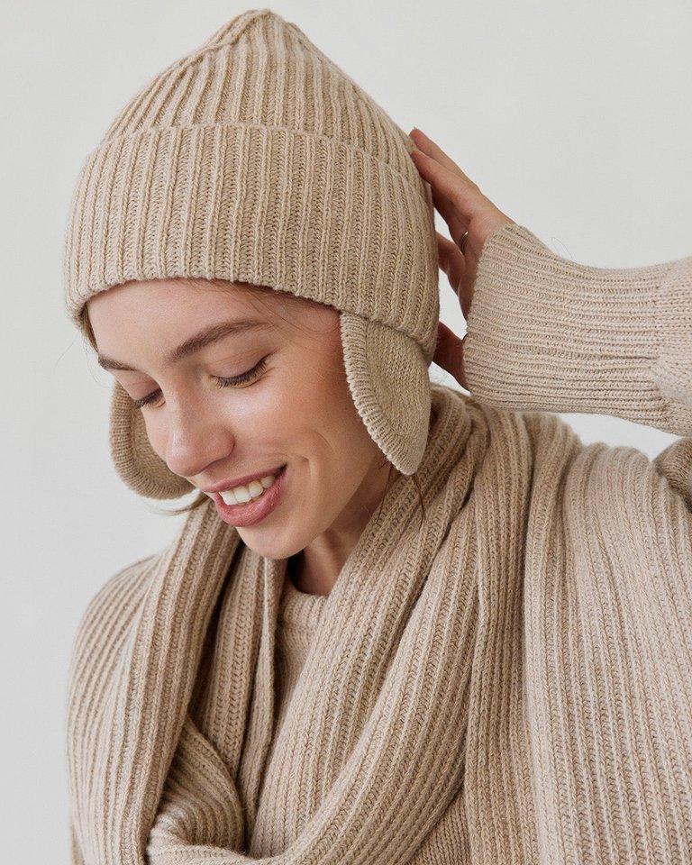 Beržas: Beige Recycled Wool Beanie - Beige