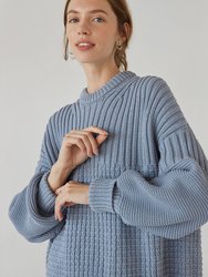 Delcia: Dusty Blue Cotton Sweater - Dusty Blue