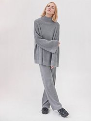 Rib Lounge: Grey Merino Wool Pants - Grey