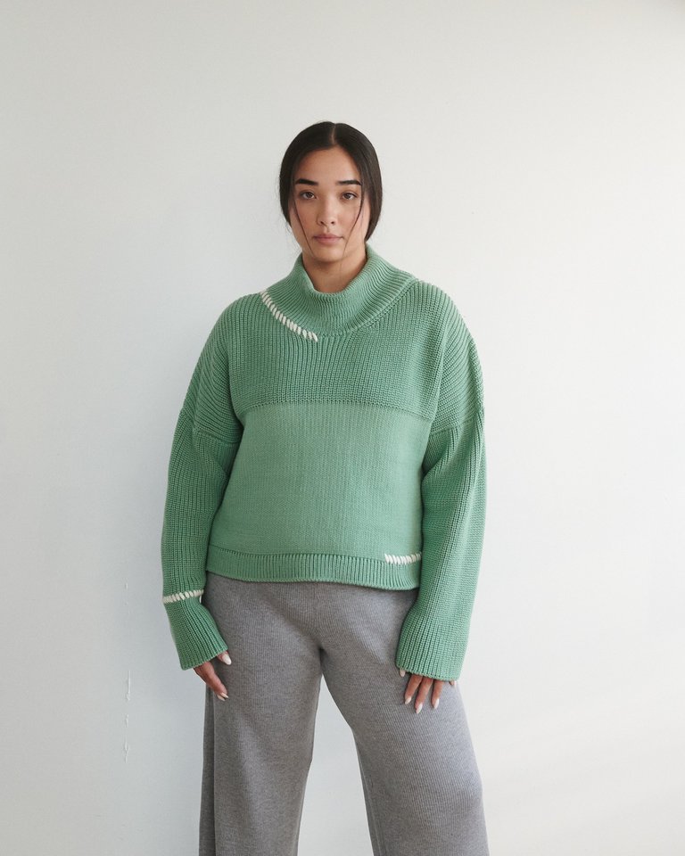 Sturmai: Sage Green Merino Wool Turtleneck Sweater - Sage Green