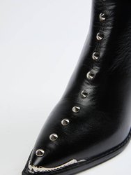 Heeled Leather Ankle Boots With Studs In Black