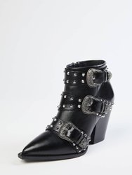 Heeled Western Boot With Buckle In Black - Black