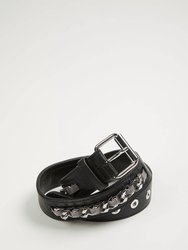 Leather Belt With Chain - Black