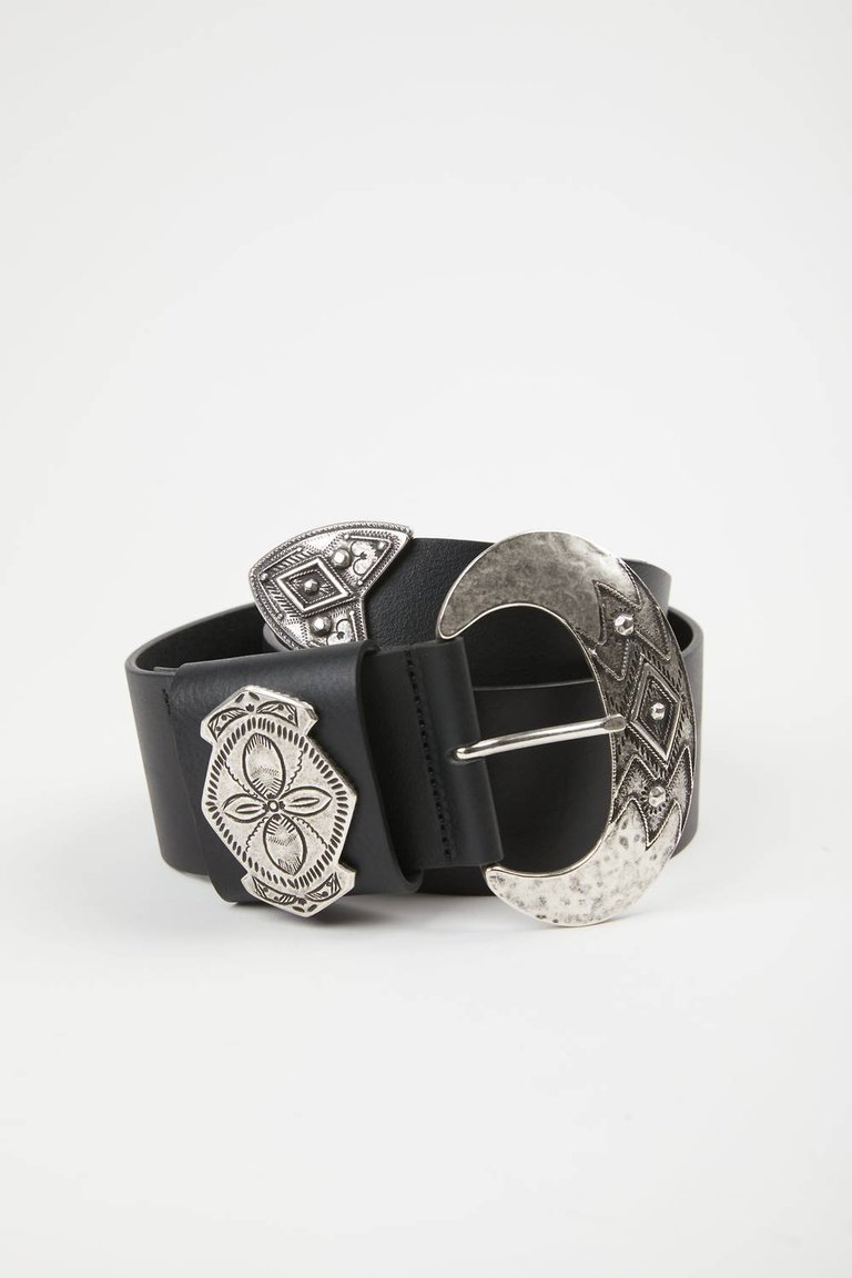Leather Belt With Metal Buckle - Black