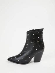 Star Studded Leather Boots - Black