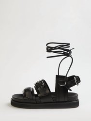 Wedge Sandals With Ankle Tie - Black
