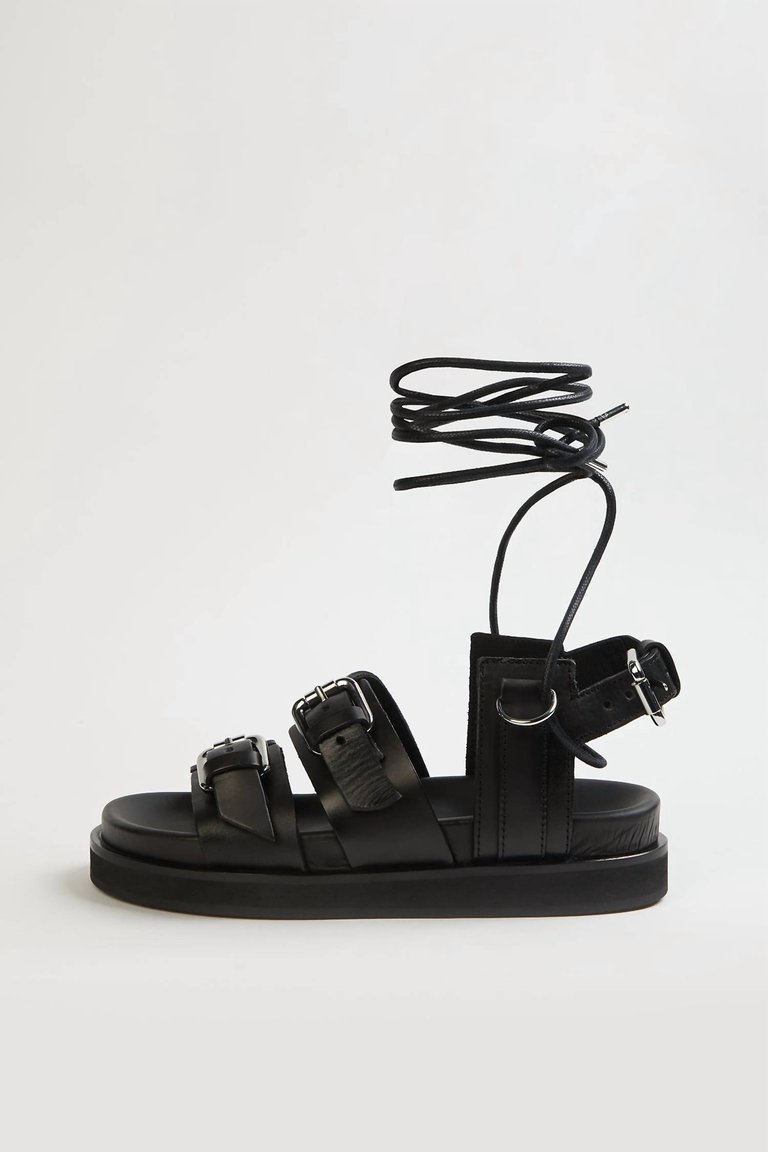 Wedge Sandals With Ankle Tie - Black