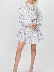 White Floral Dress - White/Purple Peony
