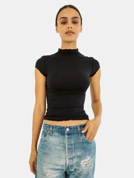 Reese Mock Neck Top - Black