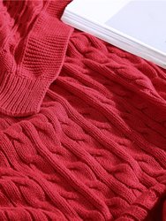 Oak 100% Cotton Cable Knitted 50" x 70" Throw - Red