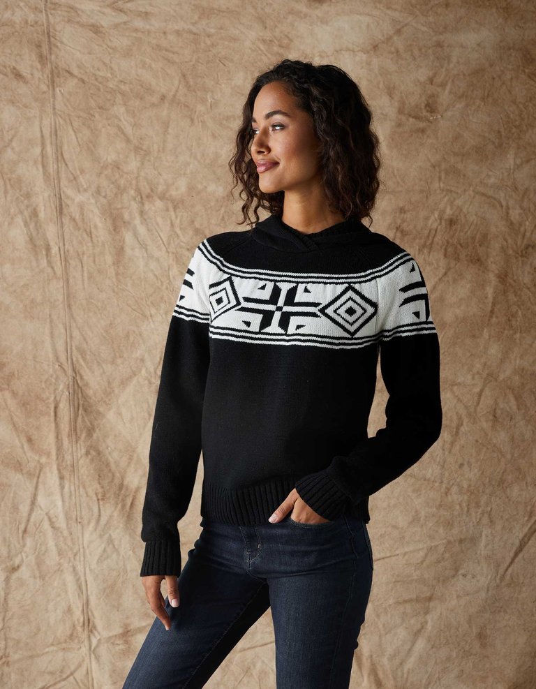 Fair Isle Surplice Hoodie - Black/White