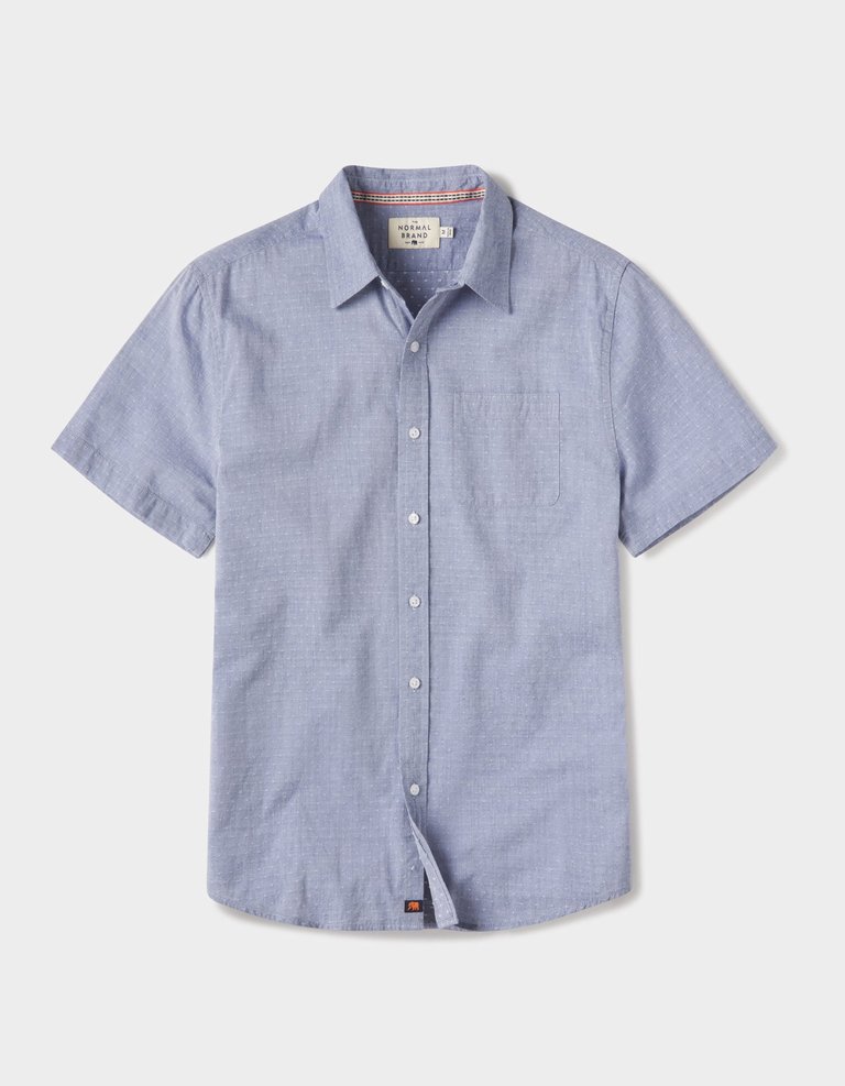 Freshwater Short Sleeve Button Up Shirt - Blue Dobby