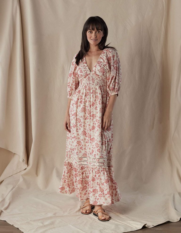 Isla Maxi Dress - Antique Floral Mineral Red