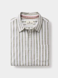 Lived-In Cotton Long Sleeve Button Up - Pine Needle Stripe