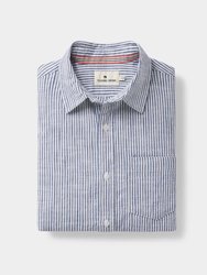 Lived-In Cotton Long Sleeve Button Up - Navy Railroad Stripe