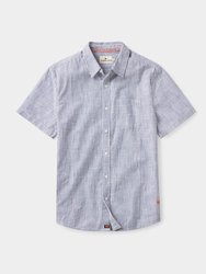 Lived-In Cotton Short Sleeve Button Up - Navy Railroad Stripe