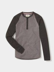 Puremeso Retro Henley T Shirt - Heathered grey/Green Sleeves