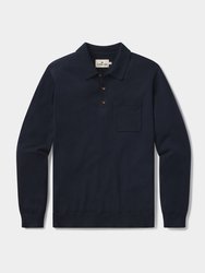 Robles Knit Long Sleeve Polo T Shirt - Navy