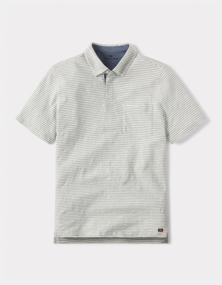 Vintage Slub Pocket Polo - Sage Stripe