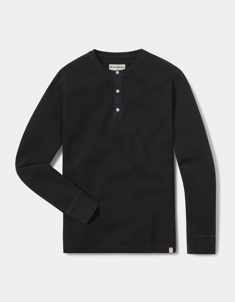 Vintage Thermal Henley T-Shirt - Black