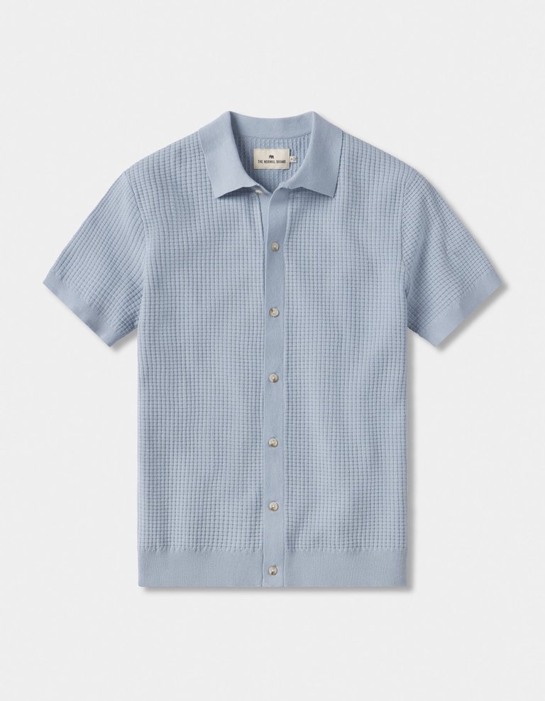 Waffle Stitch Button Up - Clear Sky