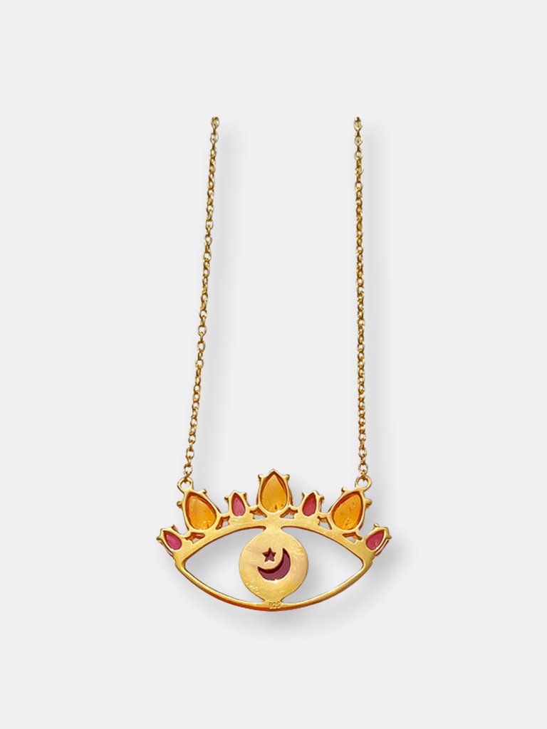 Balanced Outlook - Garnet 14K Gold Evil Eye Necklace