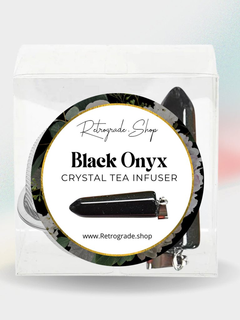 Black Onyx Crystal Gemstone 2-Inch Tea Ball Infuser - Black