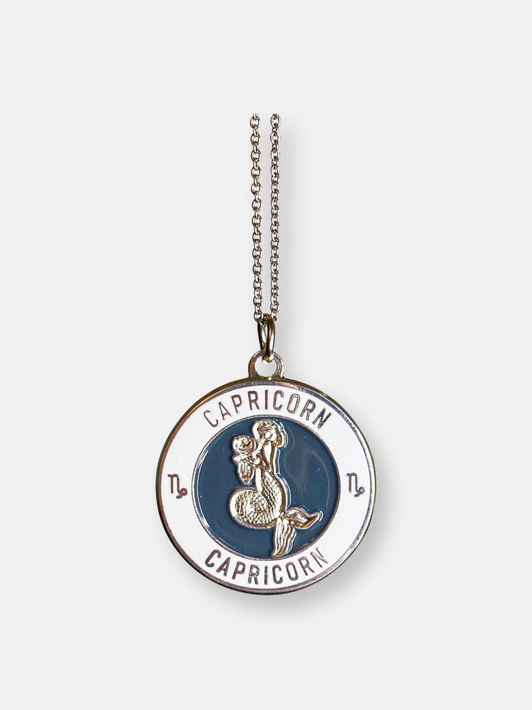 Capricorn Enamel Zodiac Pendant - Navy/White