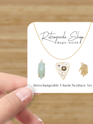 Celestial Dainty Interchangeable Charm Necklace - Amazonite, Enamel Celestial Heart and Hamsa Hand Charm