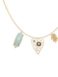 Celestial Dainty Interchangeable Charm Necklace - Amazonite, Enamel Celestial Heart and Hamsa Hand Charm - Gold