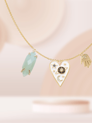 Celestial Dainty Interchangeable Charm Necklace - Amazonite, Enamel Celestial Heart and Hamsa Hand Charm