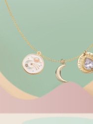 Celestial Dainty Interchangeable Charm Necklace -  Enamel And Opal Celestial Coin, Crescent Moon And Sunburst Coin Charm