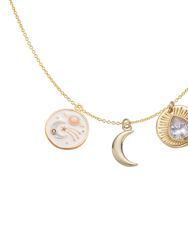 Celestial Dainty Interchangeable Charm Necklace -  Enamel And Opal Celestial Coin, Crescent Moon And Sunburst Coin Charm - Gold