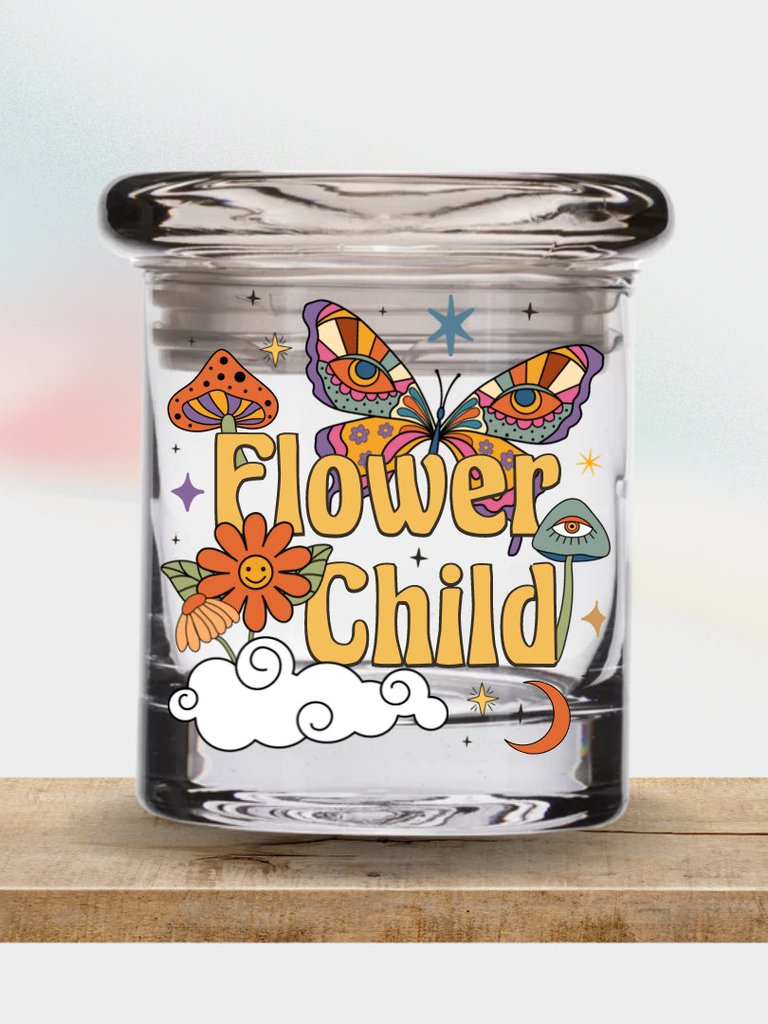 Flower Child 1/4 Oz Glass Stash Jar - Orange