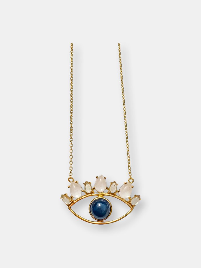 Genuine Honesty - Blue Sapphire  14K Gold Evil Eye Necklace - Blue