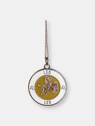 Leo Enamel Zodiac Pendant - Gold/White