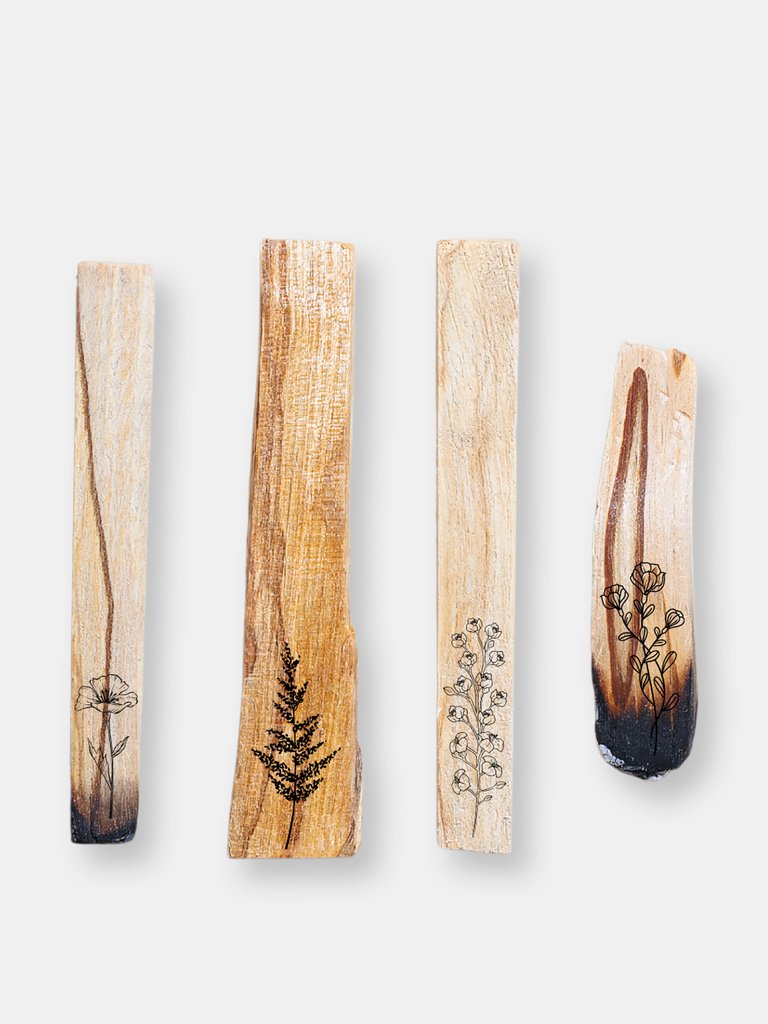 Palo Santo Bundle, 4 Pack Engraved Floral Designs - Brown