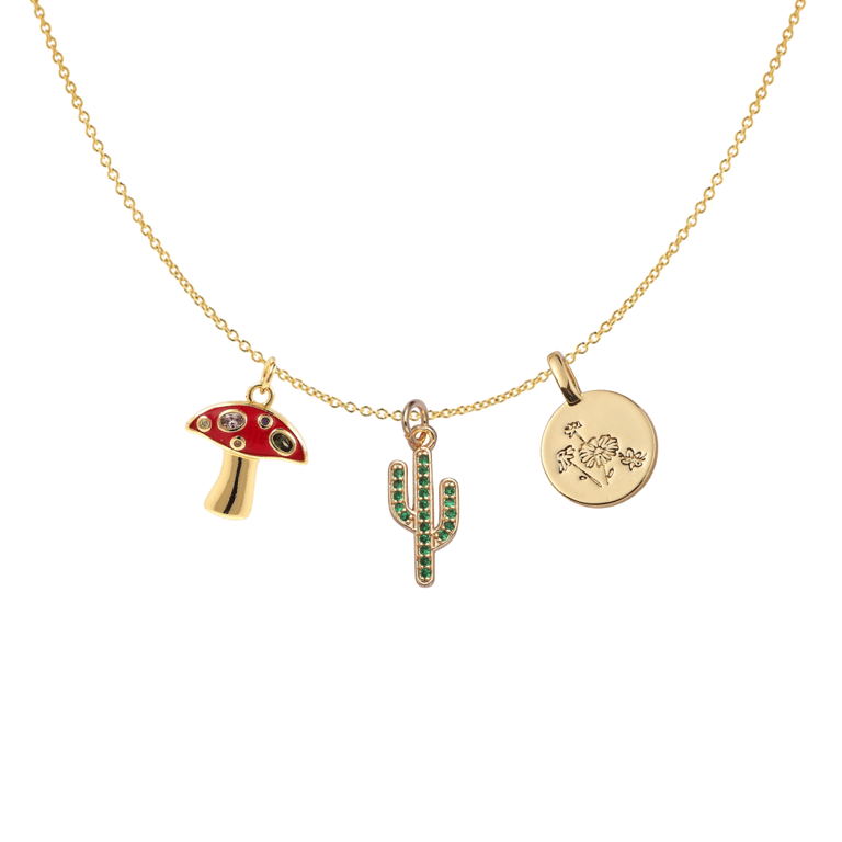 Plant Mom Dainty Interchangeable Charm Necklace - 3 Charms - Gold