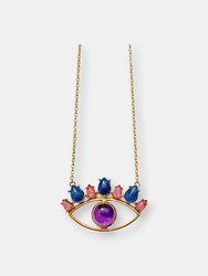 Serene Tranquility - Amethyst 14K Gold Evil Eye Necklace - Multi