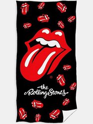 The Rolling Stones Logo Cotton Beach Towel (Black/Red) (One Size) (One Size) - Black/Red