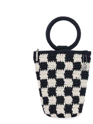 Ayla Ring Handle Pouch - Hand Crochet - Black Check