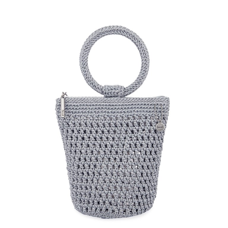 Ayla Ring Handle Pouch - Hand Crochet - Dove Sparkle Mesh