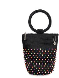 Ayla Ring Handle Pouch - Hand Crochet - Black Multi Beads
