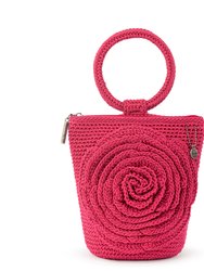 Ayla Ring Handle Pouch - Hand Crochet - Magenta Flower