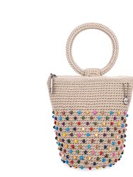 Ayla Ring Handle Pouch - Hand Crochet - Ecru Multi Beads