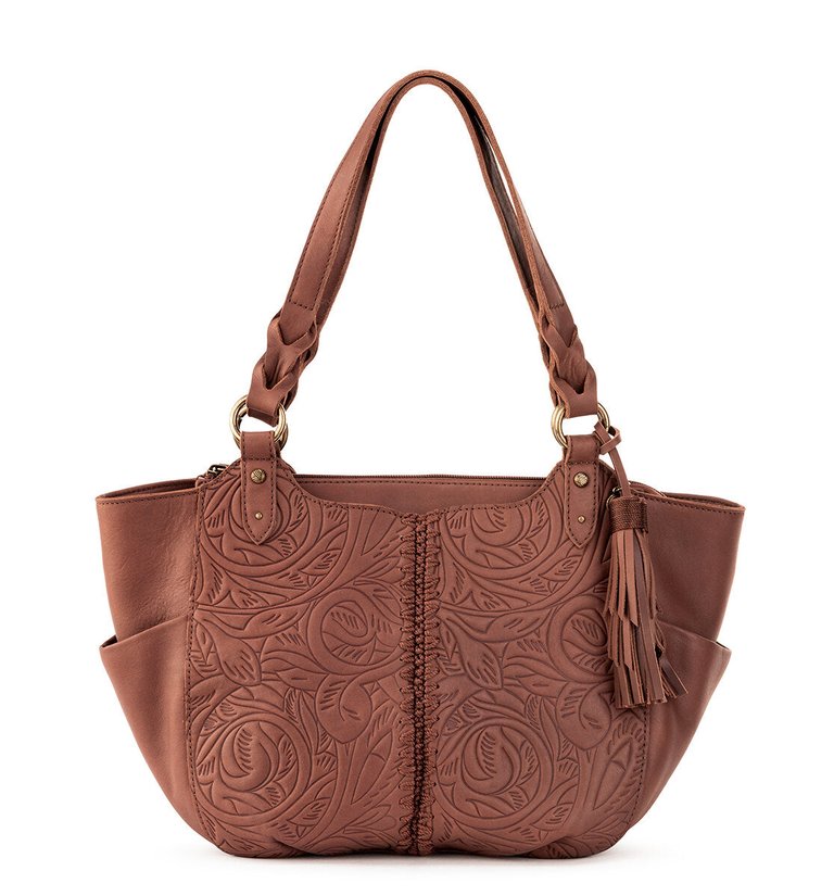 Bolinas Satchel Tote - Leather - Teak Leaf Embossed