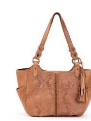 Bolinas Satchel Tote - Leather - Tobacco Floral Embossed