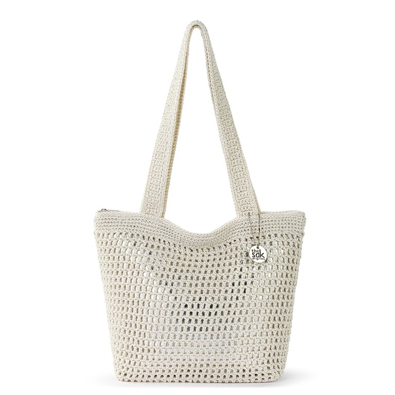 Casual Classics Tote - Hand Crochet - Natural With Silver