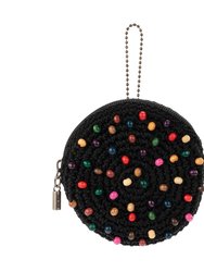 Circle Coin Pouch - Hand Crochet - Black Multi Beads